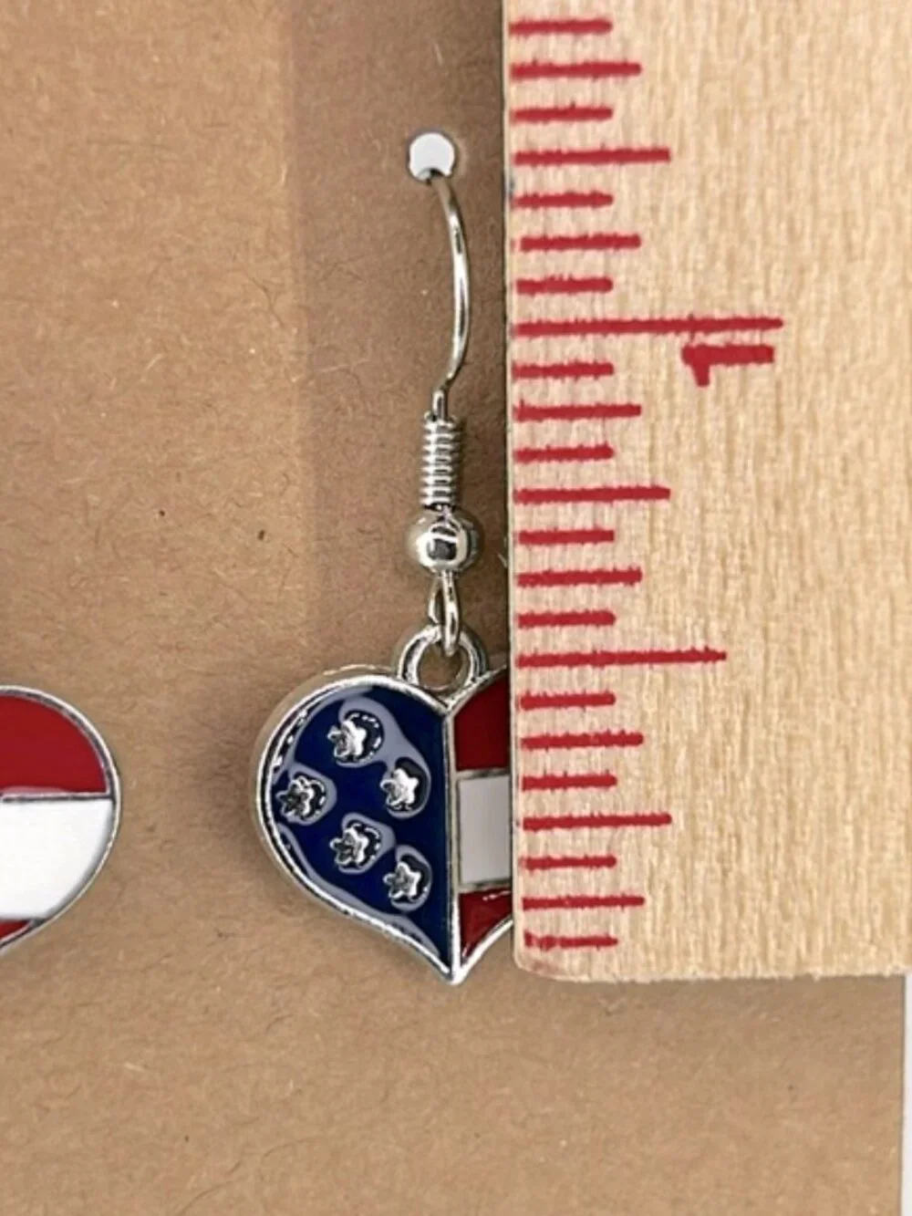 Red White and Blue Patriotic Heart Dangle Charm Earrings Fashion Jewelry